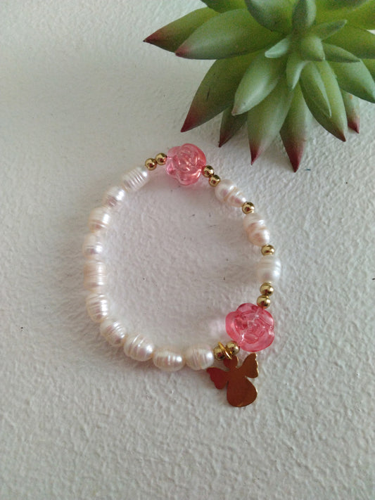 Elastic Decenary Bracelet with Natural Pearls and Angel Charm