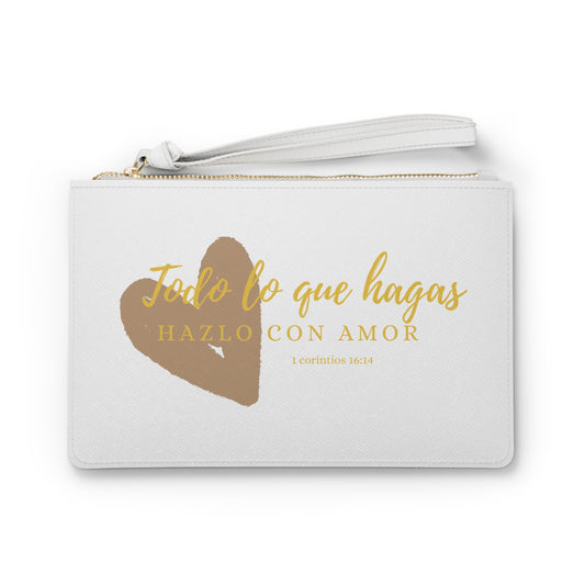 Elegant Love Quote Clutch Bag | White Pouch for Weddings, Gifts, or Everyday Use | Fashion Accessory, Handbag, Purse, Travel Pouch