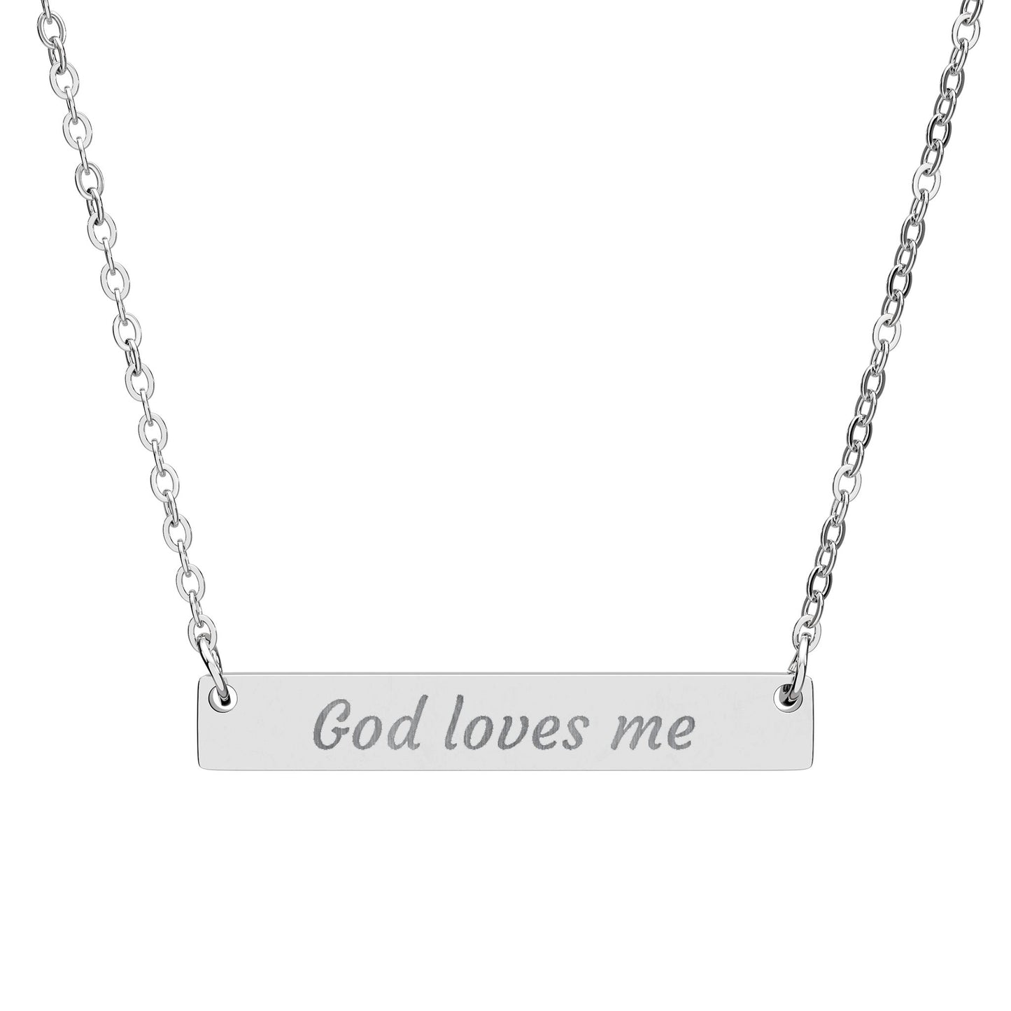 Personalized Horizontal Bar Necklace - Engraved 'God Loves Me'