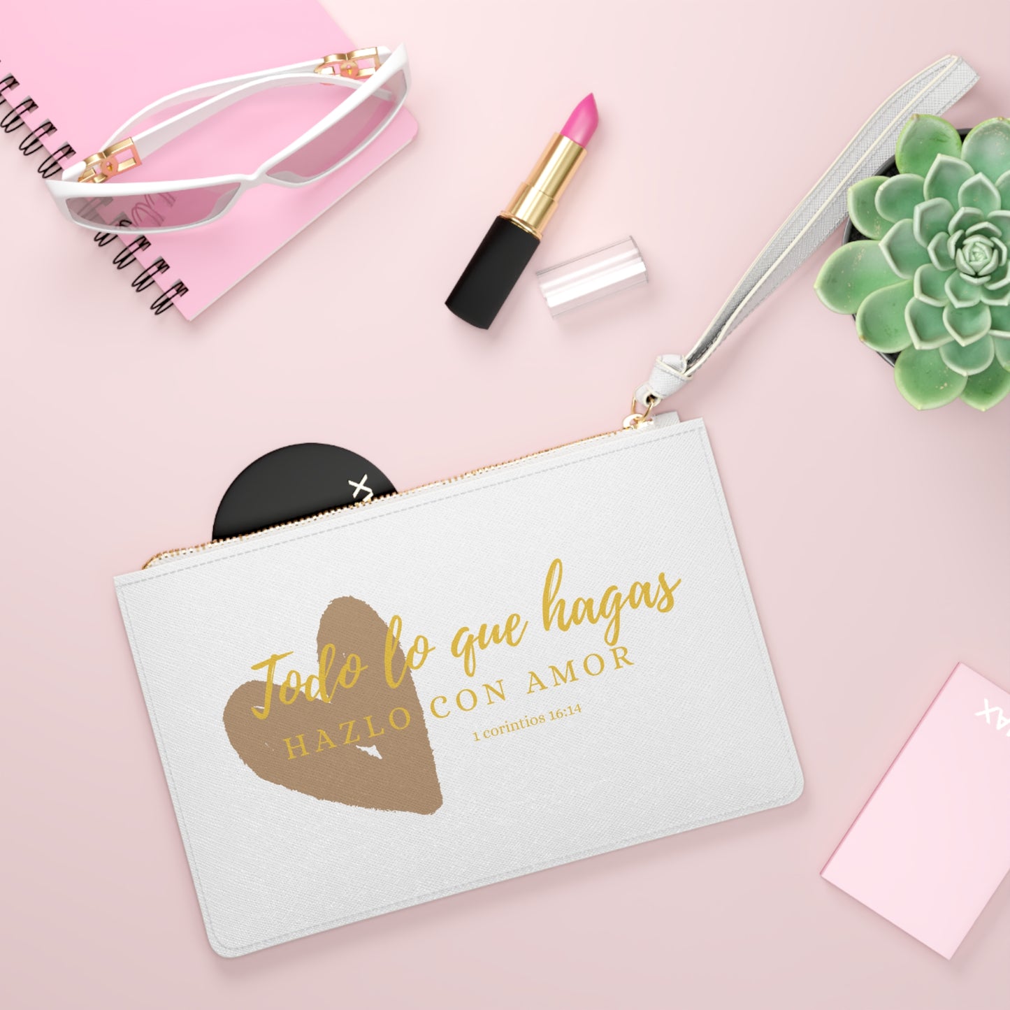 Elegant Love Quote Clutch Bag | White Pouch for Weddings, Gifts, or Everyday Use | Fashion Accessory, Handbag, Purse, Travel Pouch